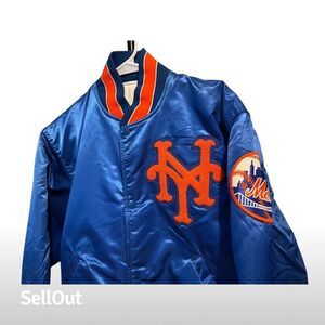 New York Mets Starter Satin Bomber Jacket Blue Orange Men's Regular